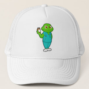 Gorra De Camionero Rana como enfermera con medicina y estetioscopio