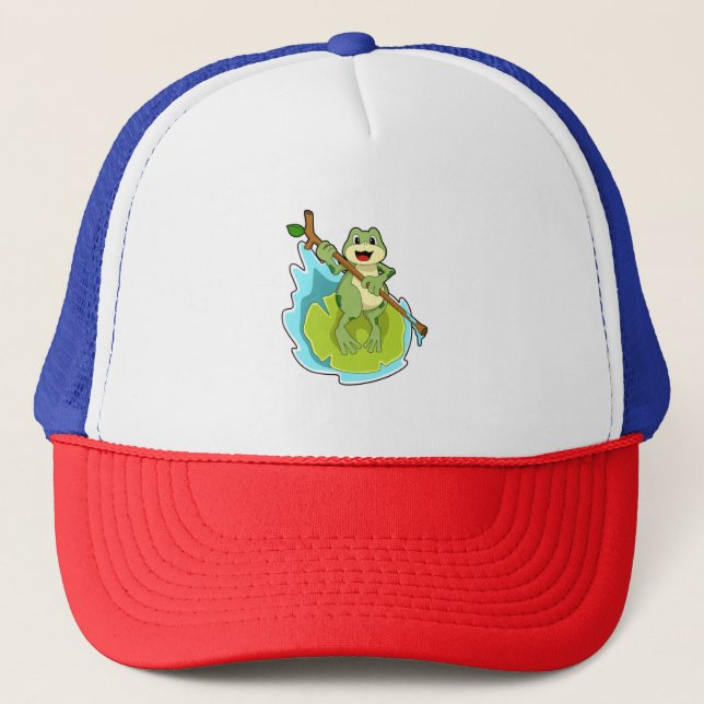 Gorra De Camionero Rana como excursionista con palo (Anverso)