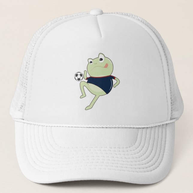 Gorra De Camionero Rana como jugador de fútbol con pelota de fútbol (Anverso)