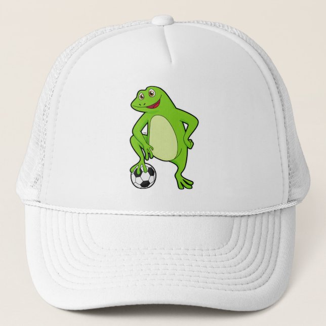 Gorra De Camionero Rana como jugador de fútbol con pelota de fútbol (Anverso)