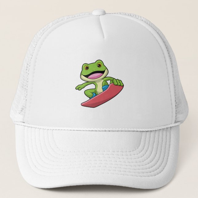 Gorra De Camionero Rana como snowboard con snowboard (Anverso)