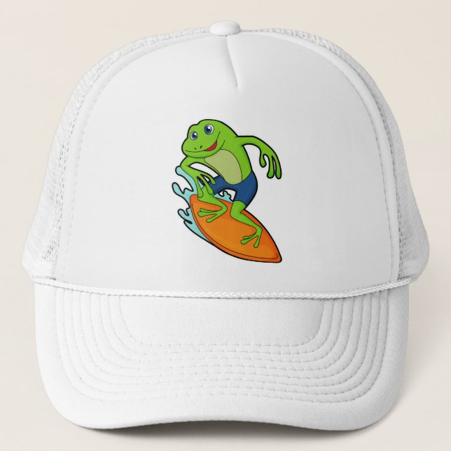 Gorra De Camionero Rana como surfista con tabla de surf (Anverso)