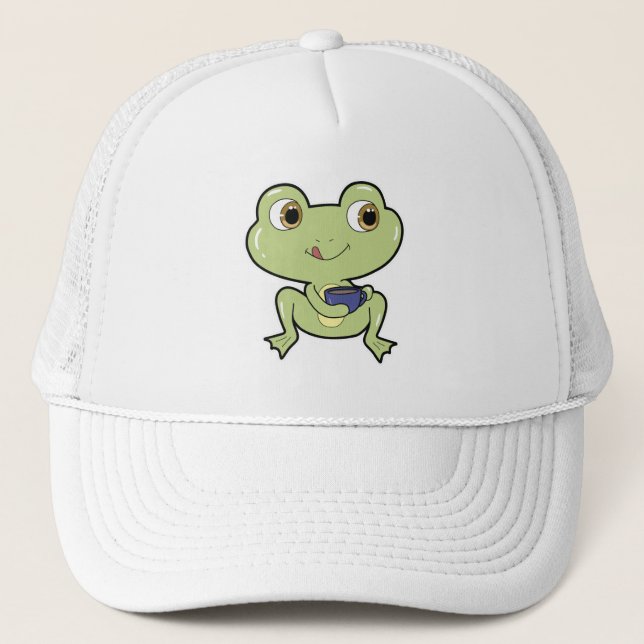 Gorra De Camionero Rana con taza de café (Anverso)