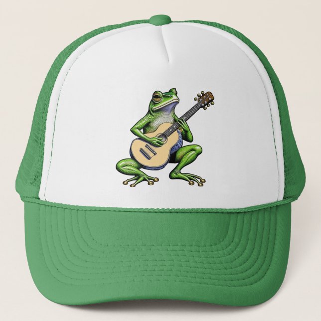 Gorra De Camionero Rana divertida tocando guitarra (Anverso)