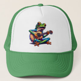 Gorra De Camionero Rana dulce tocando una guitarra