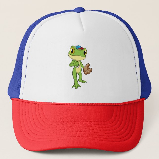 Gorra De Camionero Rana en béisbol con guante de béisbol (Anverso)