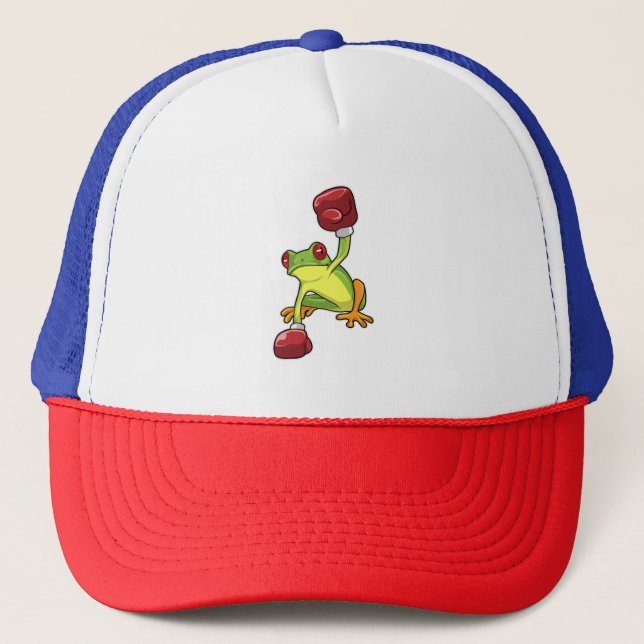 Gorra De Camionero Rana en boxeo con guantes de boxeo (Anverso)