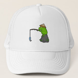 Gorra De Camionero Rana en piedra al pescar con vara y pescado