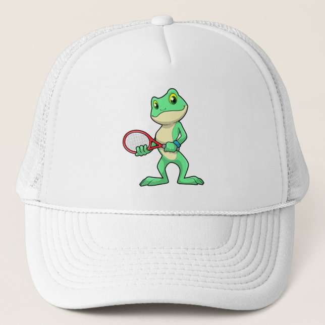 Gorra De Camionero Rana en tenis con raqueta de tenis (Anverso)
