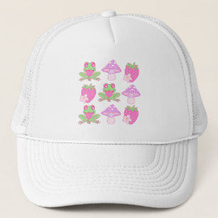 Gorra De Camionero Rana Kawaii, champiñón y fresa