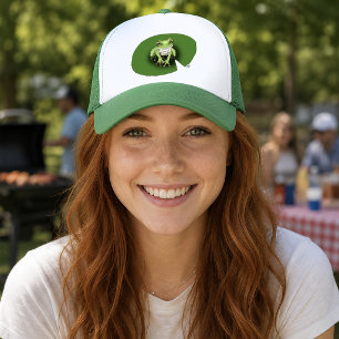 Gorra De Camionero Rana Verde Americana sobre hoja de nenúfar