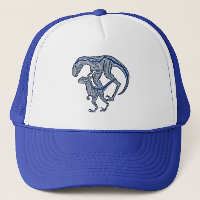 Gorra De Camionero Raptor dinosaur baseball trucker blue hat (Anverso)