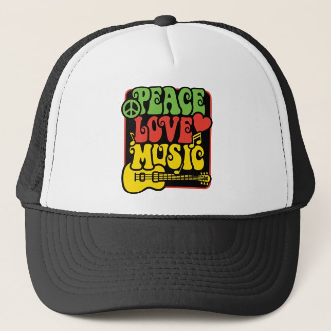 Gorra De Camionero Rasta Peace Love Music (Anverso)