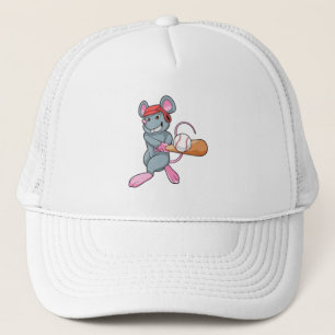 Gorra De Camionero Rata en béisbol con bate de béisbol y casco