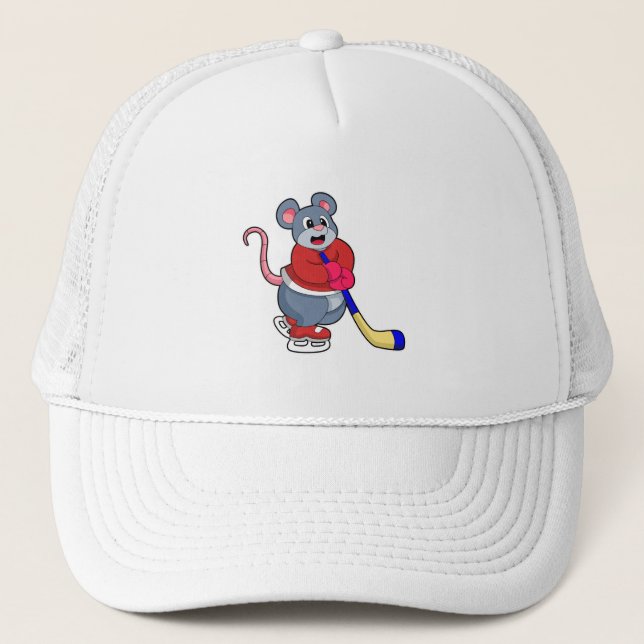 Gorra De Camionero Rata en hockey sobre hielo con bastón de hockey so (Anverso)