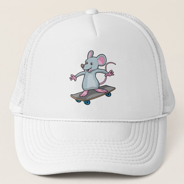Gorra De Camionero Ratón como patinador con patineta (Anverso)