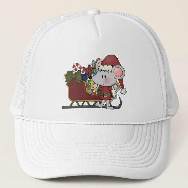 Gorra De Camionero Ratón de Santa con el trineo (Anverso)