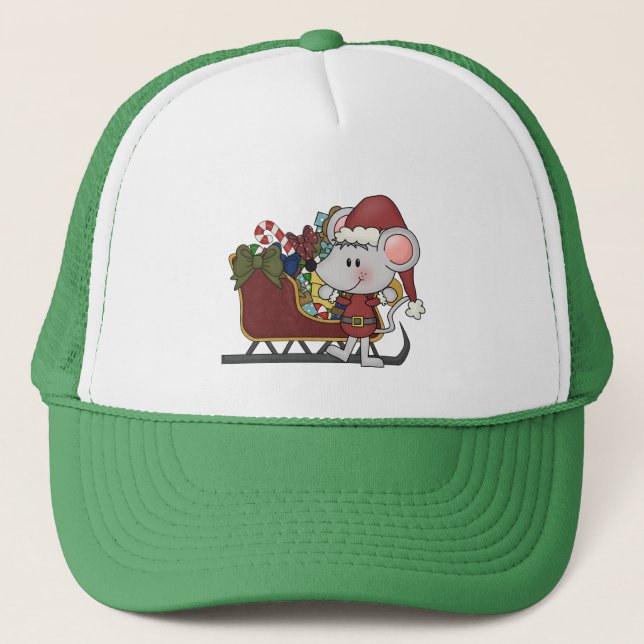 Gorra De Camionero Ratón de Santa con el trineo (Anverso)