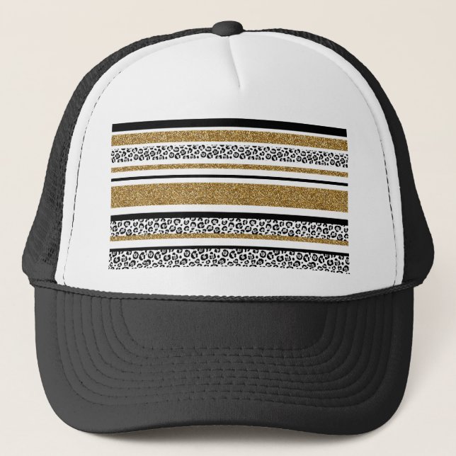 Gorra De Camionero Rayas de leopardo purpurina de oro de moda (Anverso)