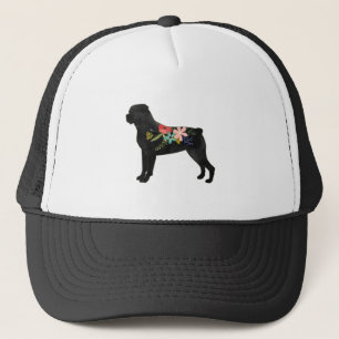Gorra De Camionero Raza de perro de Rottweiler Silueta de Boho Floral