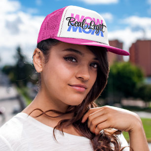 Gorra De Camionero Real Legit Wow Mamá Imprimir (Rosa y Azul)