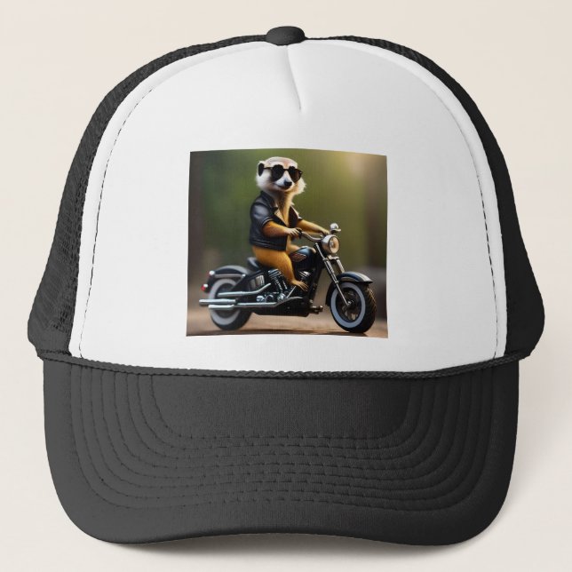 Gorra De Camionero Rebel Meerkat: Pañuelos, gafas de sol y moto (Anverso)
