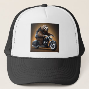 Gorra De Camionero Rebel Sloth: Motocicleta con cuero