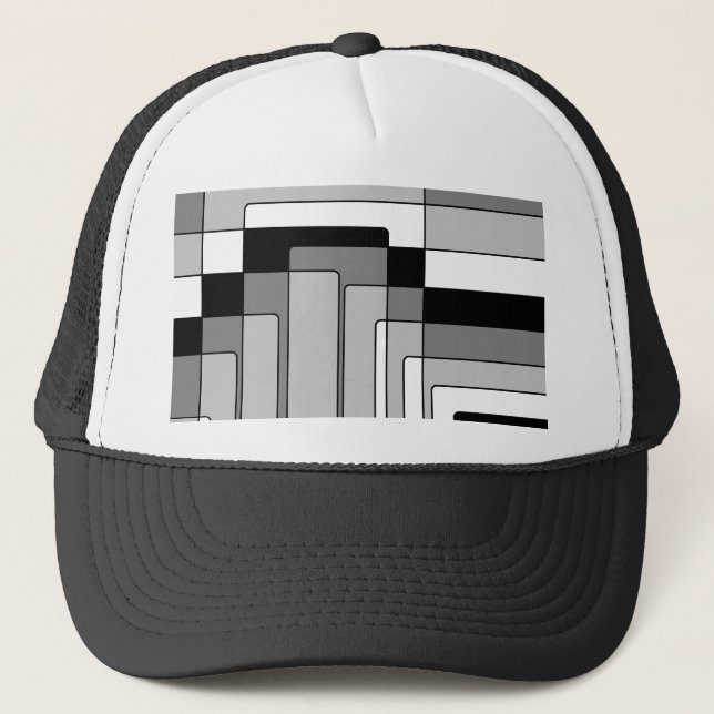 Gorra De Camionero Rectángulos blancos y negros abstractos (Anverso)