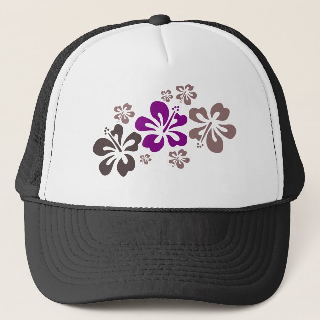 Gorra De Camionero Recuerdo púrpura y gris de Hawaii del hibisco (Anverso)