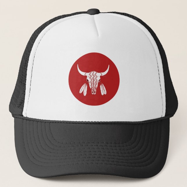 Gorra de camionero Red Ghost Dance Buffalo blanca  (Anverso)