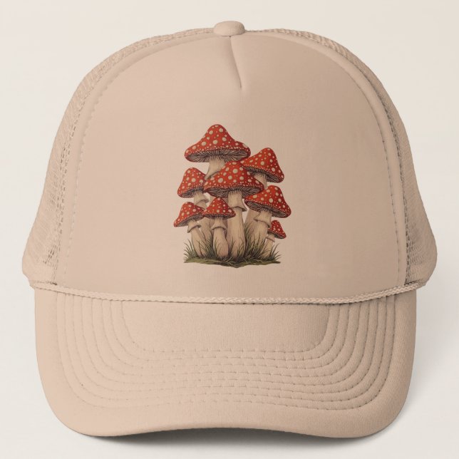 Gorra De Camionero Red Retro Mushroom Cluster | Graphic Print Hiking (Anverso)