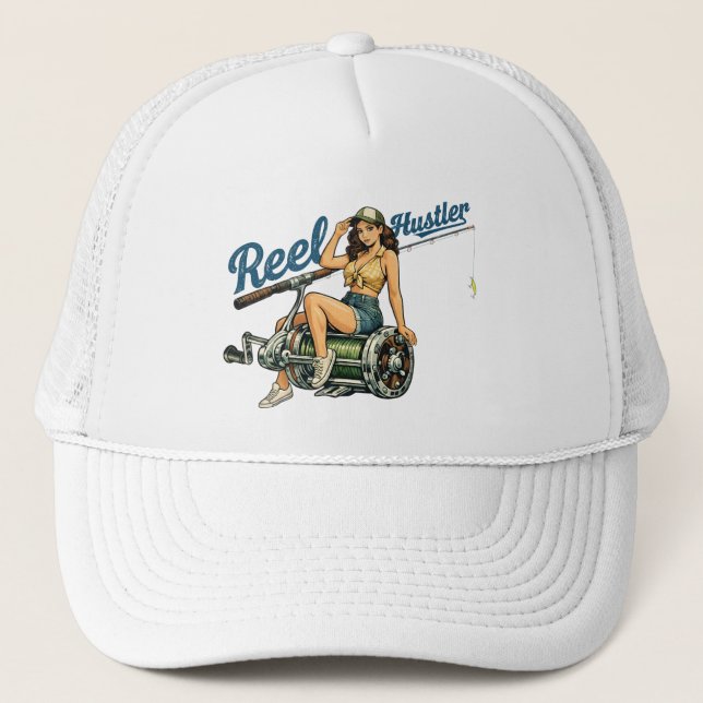 Gorra De Camionero Reel Hustler Retro Fishing Pin-Up | Funny Fish (Anverso)