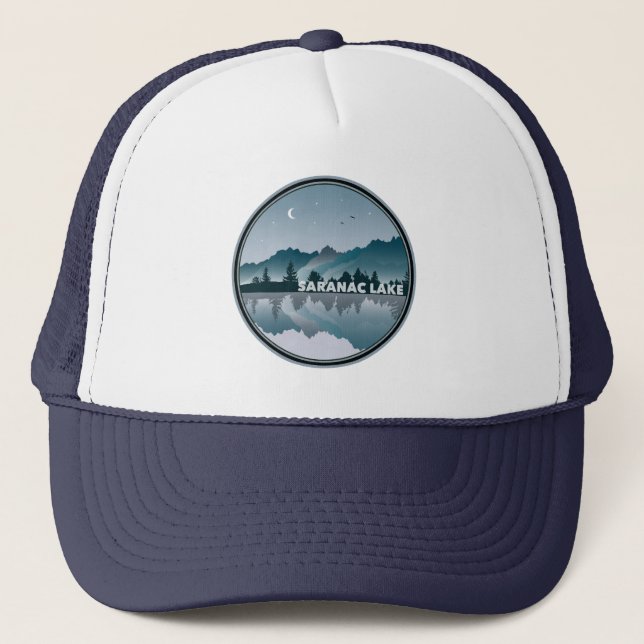 Gorra De Camionero Reflexión sobre el lago Saranac en Nueva York (Anverso)