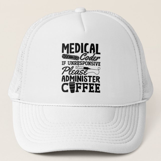 Gorra De Camionero Regalo de Codificación de ICD Coder Medical Coffee (Anverso)
