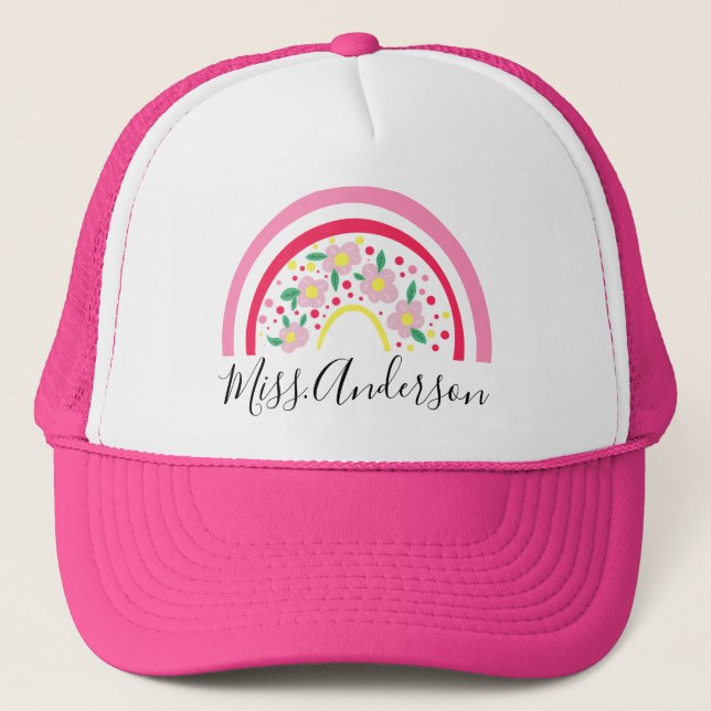 Gorra De Camionero Regalo docente personalizado del arcoiris rosado f (Anverso)