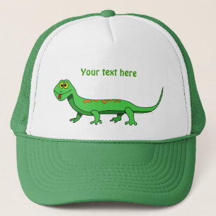 Gorra De Camionero Reptil verde lindo del lagarto del dibujo animado