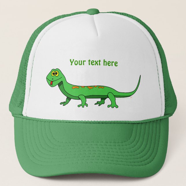 Gorra De Camionero Reptil verde lindo del lagarto del dibujo animado (Anverso)