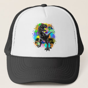 Gorra De Camionero Reptile Jurásico de Dinosaurio T-Rex sobre manchas