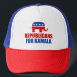Gorra De Camionero Republicanos por elefante Kamala Harris<br><div class="desc">Republicanos por Kamala Harris gorra con el elefante republicano rojo y azul. Conservadores votando por Kamala como presidente en las elecciones de 2024.</div>