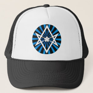 Gorra De Camionero Resplandor solar Unicursal del azul del Hexagram