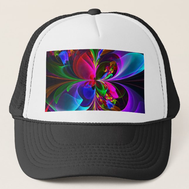 Gorra De Camionero Resumen floral moderno Patrón azul rojo del arte # (Anverso)