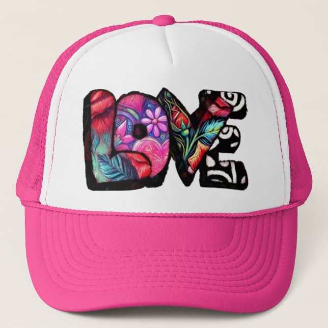 Gorra De Camionero Resumen Palabra de amor Graffiti Valentine Floral  (Anverso)