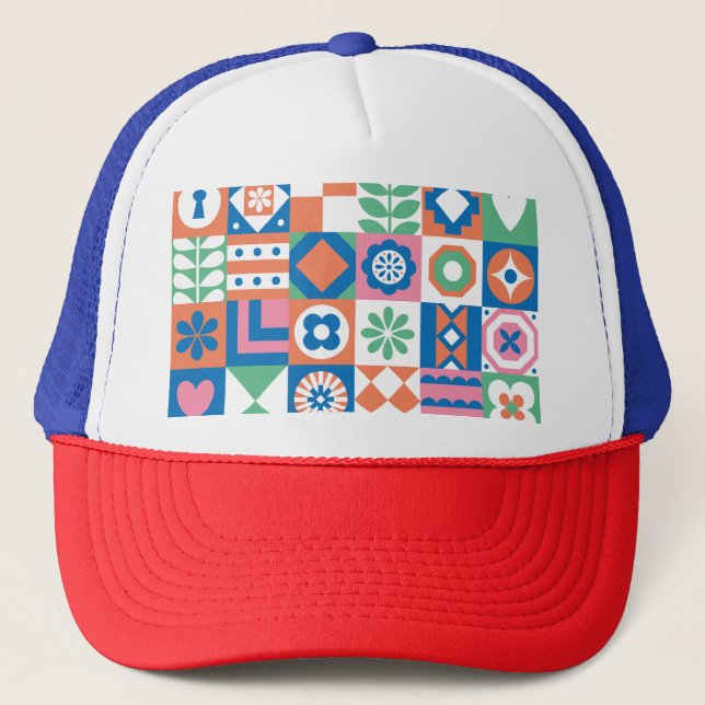 Gorra De Camionero Resumen Patrón folclórico escandinavo floral (Anverso)