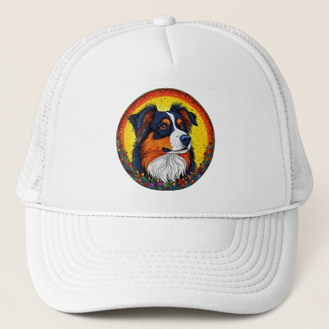 Gorra De Camionero Retrato brillante ilustrado de un perro (Anverso)