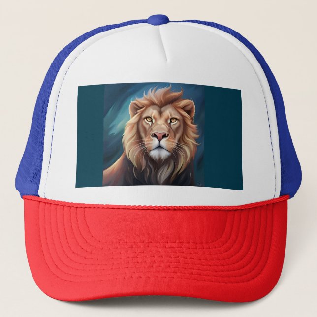 Gorra De Camionero Retrato de arte digital de león (Anverso)