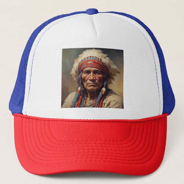 Gorra De Camionero Retrato de Geronimo Jefe de la India (Anverso)