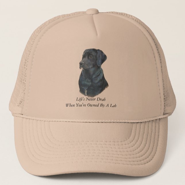 Gorra De Camionero retrato de perro labrador negro con lema divertido (Anverso)