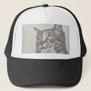 Gorra De Camionero Retrato dibujado a mano de gato