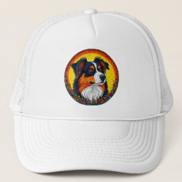 Gorra De Camionero Retrato Ilustrado Vibrante de un Perro