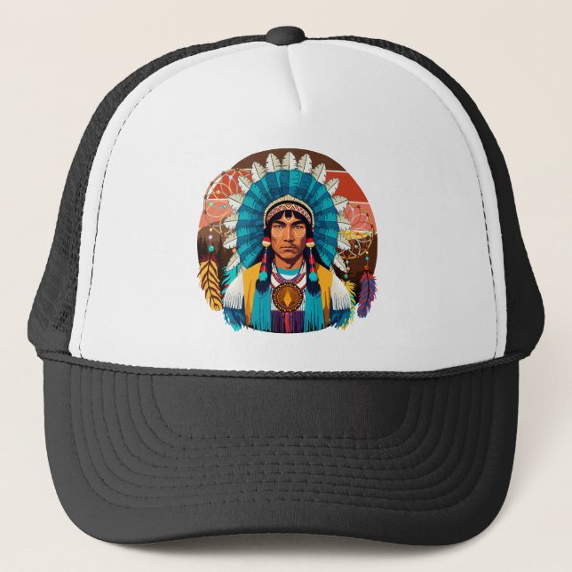 Gorra De Camionero Retrato poderoso de jefe nativo americano (Anverso)